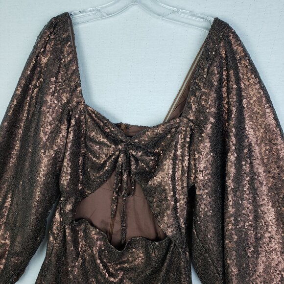 Showpo Australia Kat Long Sleeve Bodycon Mini Dress in Chocolate Sequin size 8 - Picture 6 of 16